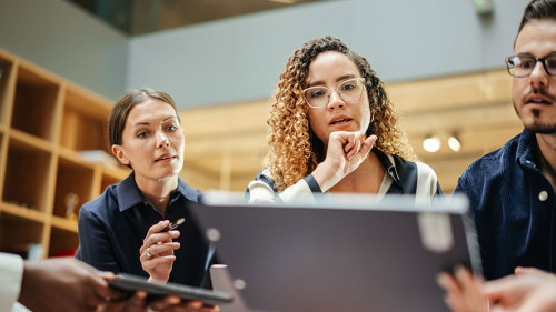 Female Manager Leading a Meeting About Sustainability and Ethnic