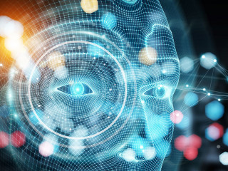 Robotic man cyborg face representing artificial intelligence 3D