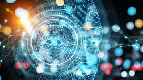 Robotic man cyborg face representing artificial intelligence 3D