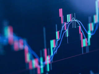 Stock exchange market chart, Stock market data on LED display. B