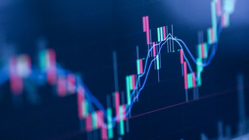 Stock exchange market chart, Stock market data on LED display. B