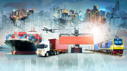 Global business logistics import export background and container