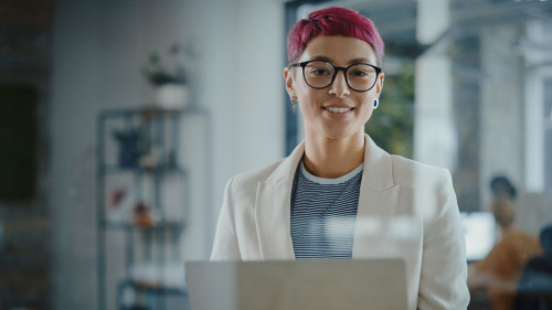 Modern Office: Portrait of Beautiful Creative Specialist with Sh