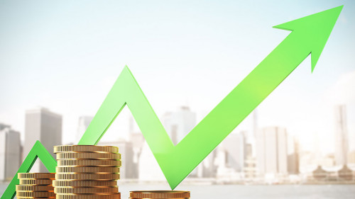 Golden coin and green arrow