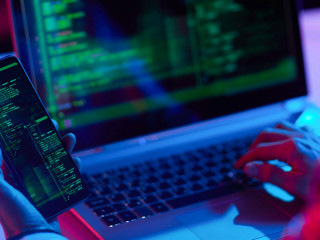 Modern female working on cyber security firewall protection