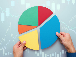Strategy of diversified investment.  Investor managing portfolio