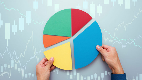 Strategy of diversified investment. Investor managing portfolio