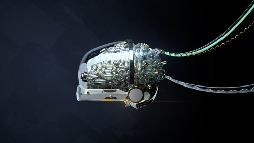 Wired glossy robotic organ - brain 3d render Cyborg brain 3d illustration generative Neural networks machine learning metaphor