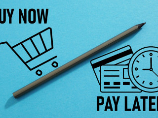 Buy now pay later is shown using the text and pictures of cart trolley and bank cards