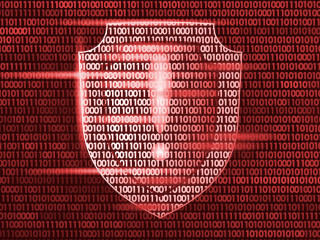 Shield guard safety system binary code flow. Big data security hacker attack computer antivirus business concept exclamation point information vector illustration