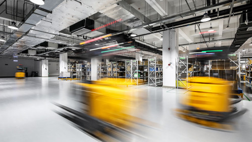 Modern automation of warehouse production in China.