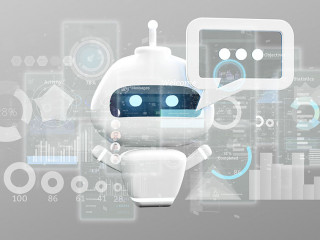 Chatbot with binary code, message and data 3d rendering