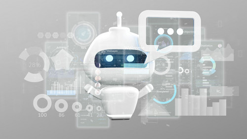 Chatbot with binary code, message and data 3d rendering