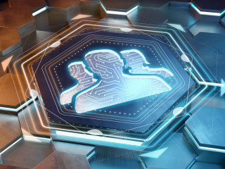 User icon creativity concept engraved on metal hexagonal pedestr