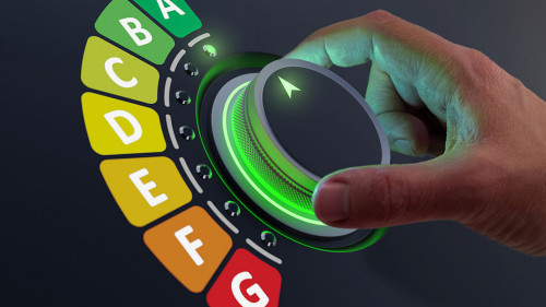 Energy efficiency rating labels promoting low consumption and ef