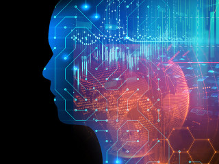 silhouette of virtual human on circuit pattern technology 3d ill
