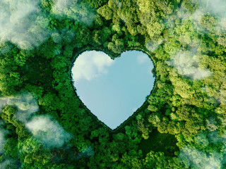 A heart-shaped lake in the middle of untouched nature - a concep