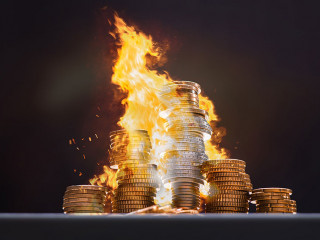 Money on fire - amount of burning money concept