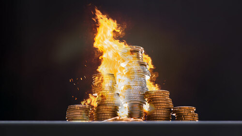 Money on fire - amount of burning money concept