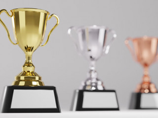 Trophy award on white background. copy space for text. 3d render