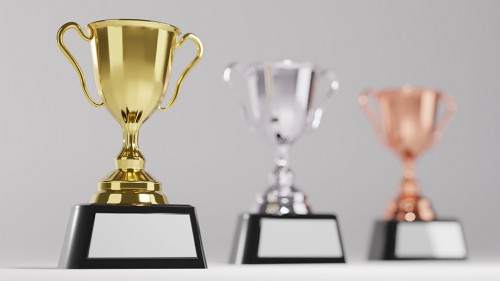 Trophy award on white background. copy space for text. 3d render