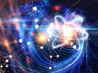 Nanotechnology, Molecule model image . Mixed media