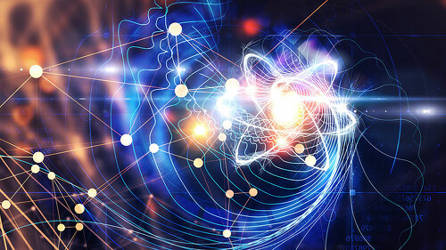 Nanotechnology, Molecule model image . Mixed media