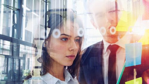 Team of happy people work together as teamwork and partner