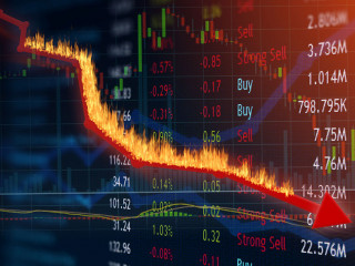 Investment loss and price falling in the red. Plummeting values