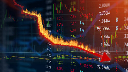 Investment loss and price falling in the red. Plummeting values