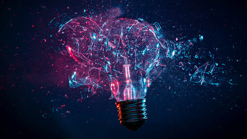 explosion of light bulb glass