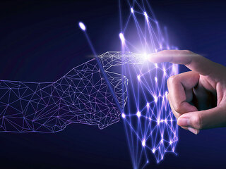 Hand touching modern interface digital transformation concept. C