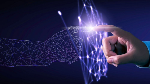 Hand touching modern interface digital transformation concept. C