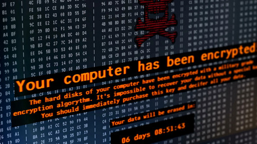 Petya virus message on computer screen, cyberattack, hackers demanding money
