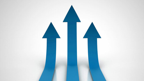Three red arrows going up - success concept illustration