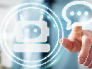 Businessman chatting with chatbot application 3D rendering