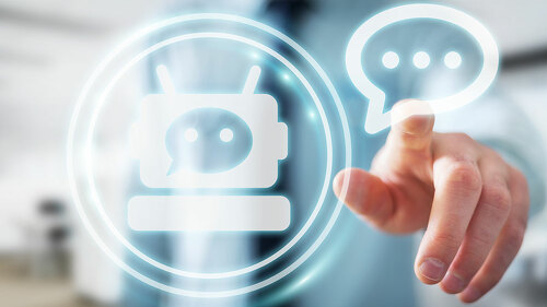 Businessman chatting with chatbot application 3D rendering