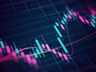 Financial graph with up trend line candlestick chart in stock ma