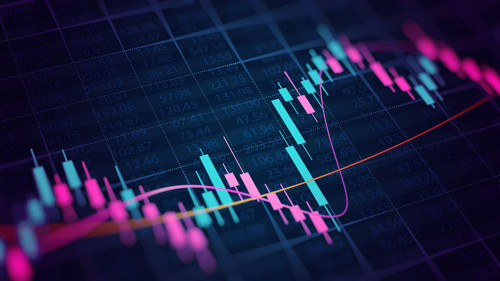 Financial graph with up trend line candlestick chart in stock ma