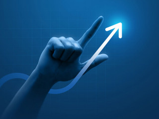 Hand pointing growth arrow success business target background of