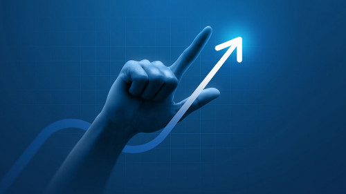 Hand pointing growth arrow success business target background of