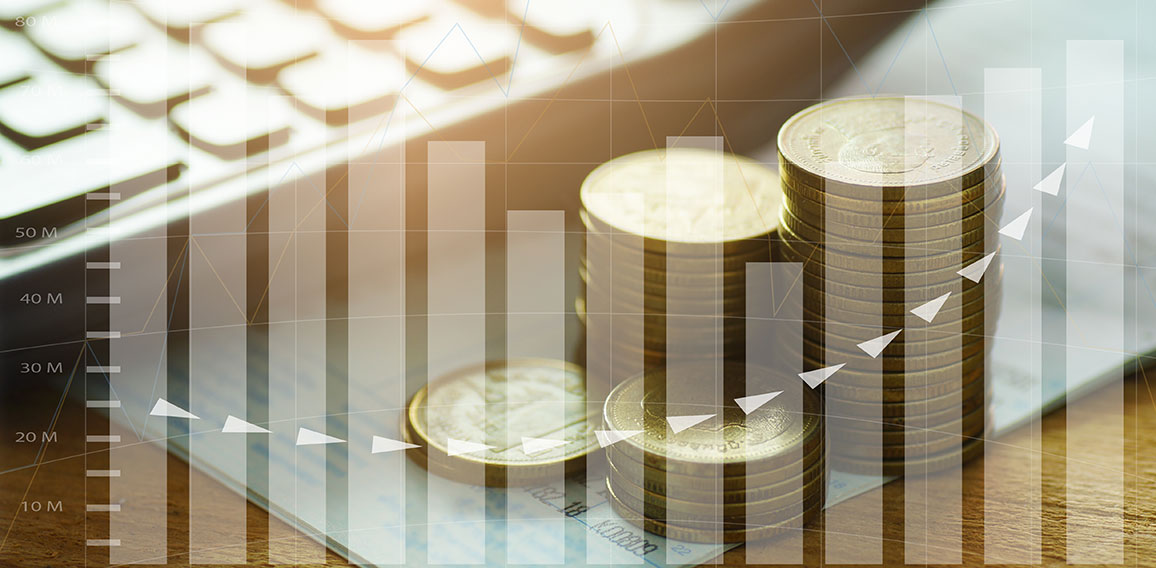money coins stacked with calculator on book bank and capital fin