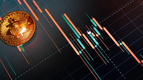 Bitcoin cryptocurrency coin on the background of the chart