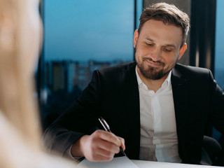 interview of a male and a female in the office. interview in the office. conversation of colleagues