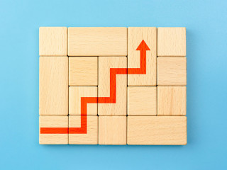 Red arrow up as step stair, Ladder of success in business growth