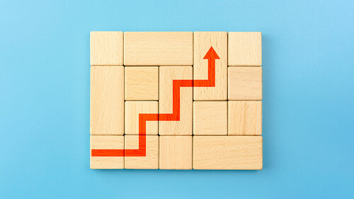 Red arrow up as step stair, Ladder of success in business growth