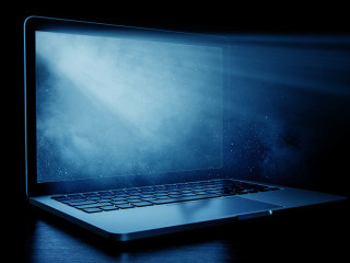 Opened notebook device . Mixed media