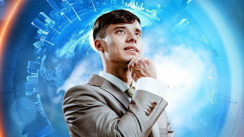 Business and innovation concept . Mixed media