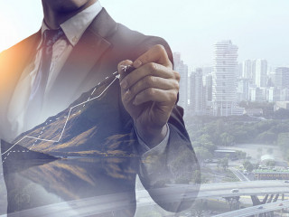 His business growth and progress . Mixed media