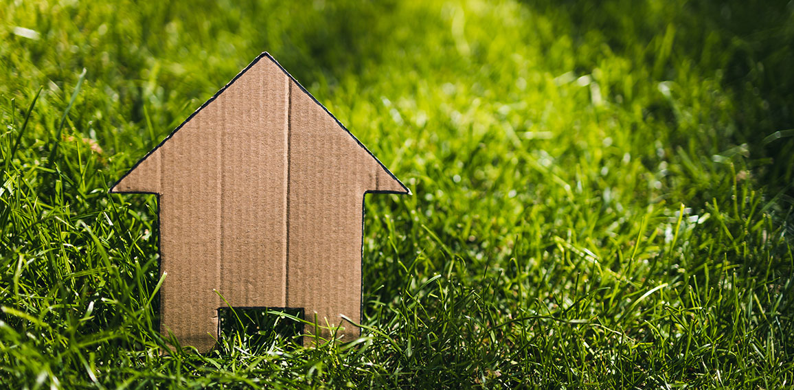 green home and eco-friendly construction, house icon on green gr